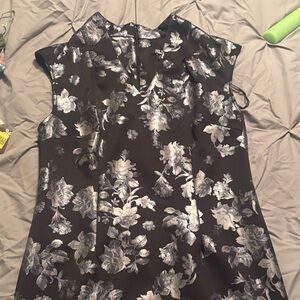 SLNY Black and Silver Floral Midi Dress